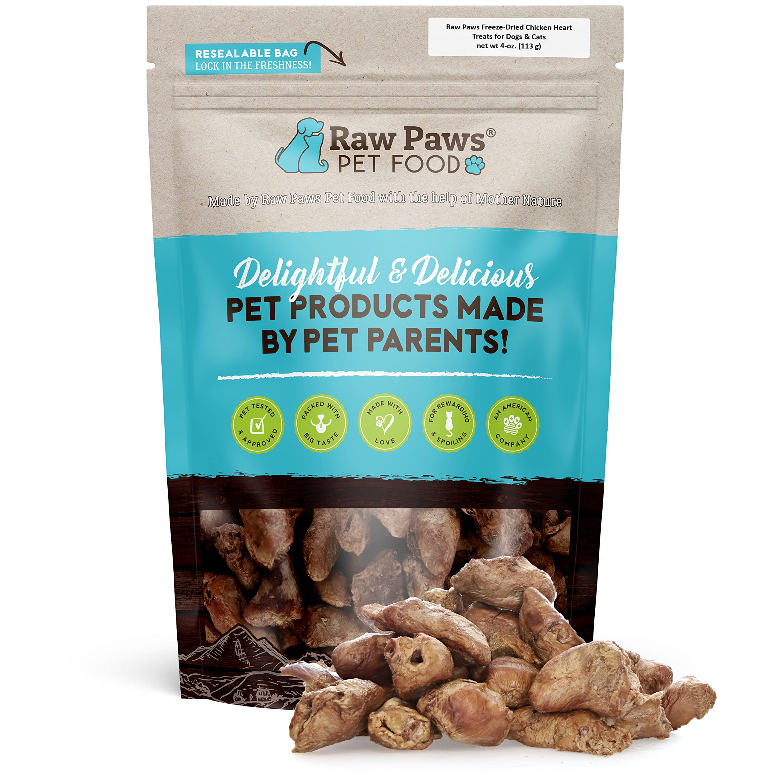 Raw Paws Freeze Dried YPF5 Chicken Hearts for Dogs, 4oz, Whole Made