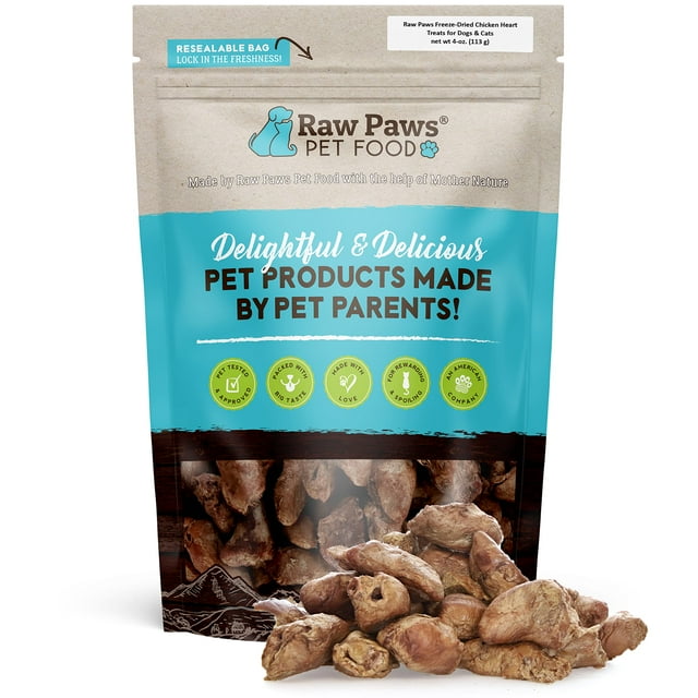 Raw Paws Freeze Dried YPF5 Chicken Hearts for Dogs, 4oz, Whole Made