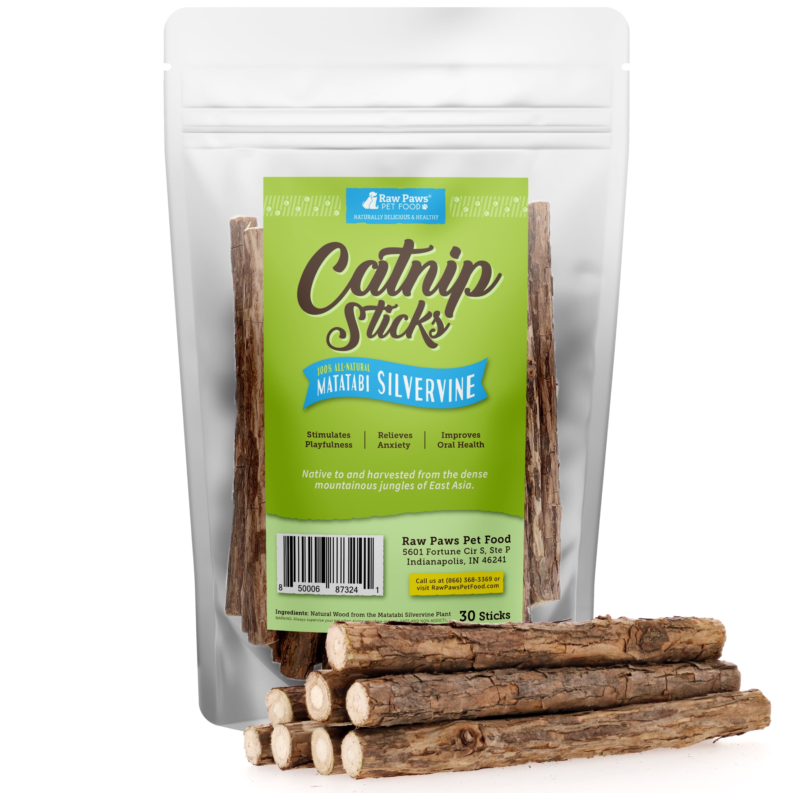 Raw Paws 30ct Silvervine Catnip Chew Sticks Calm Teeth Sticks for