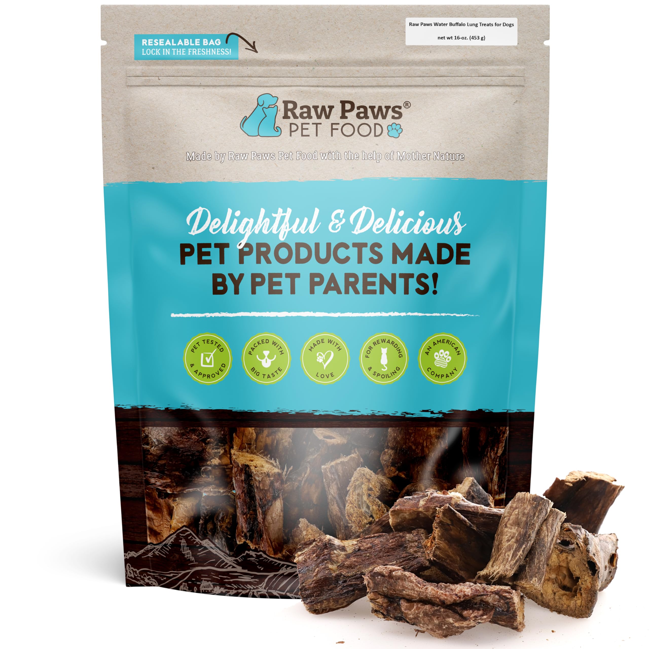 Raw Paws Water Buffalo AIF4 Lung Treats for Dogs, Packed Free Range