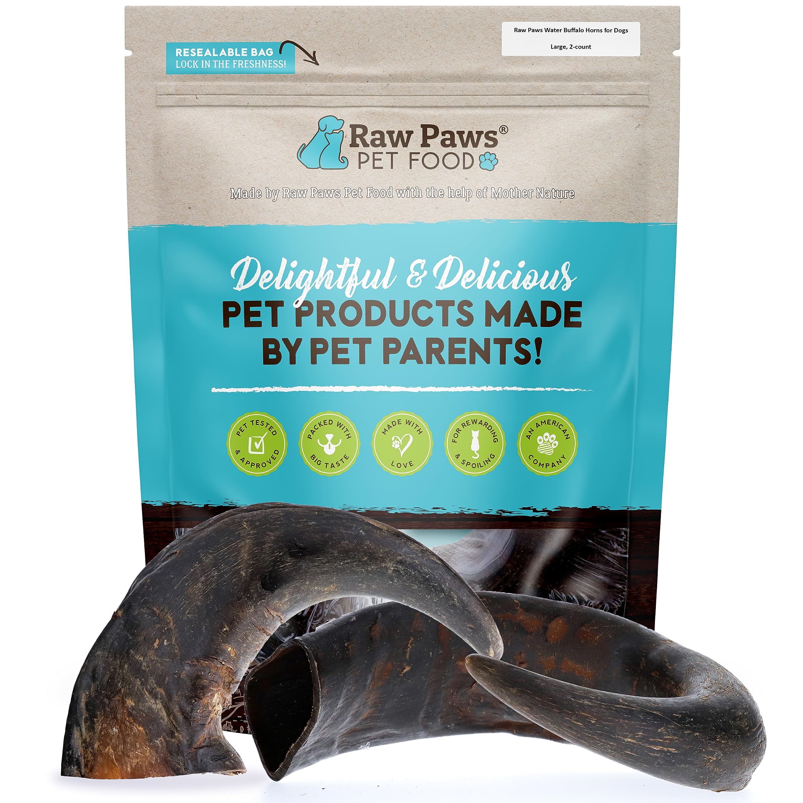 Raw Paws Water Buffalo MMF7 Horns for Dogs, Large Packed in USA Cape