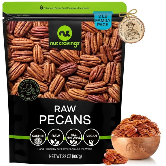 Nut Cravings Raw Pecans Halves & Pieces, Unsalted, Shelled (32oz - 2 lbs)