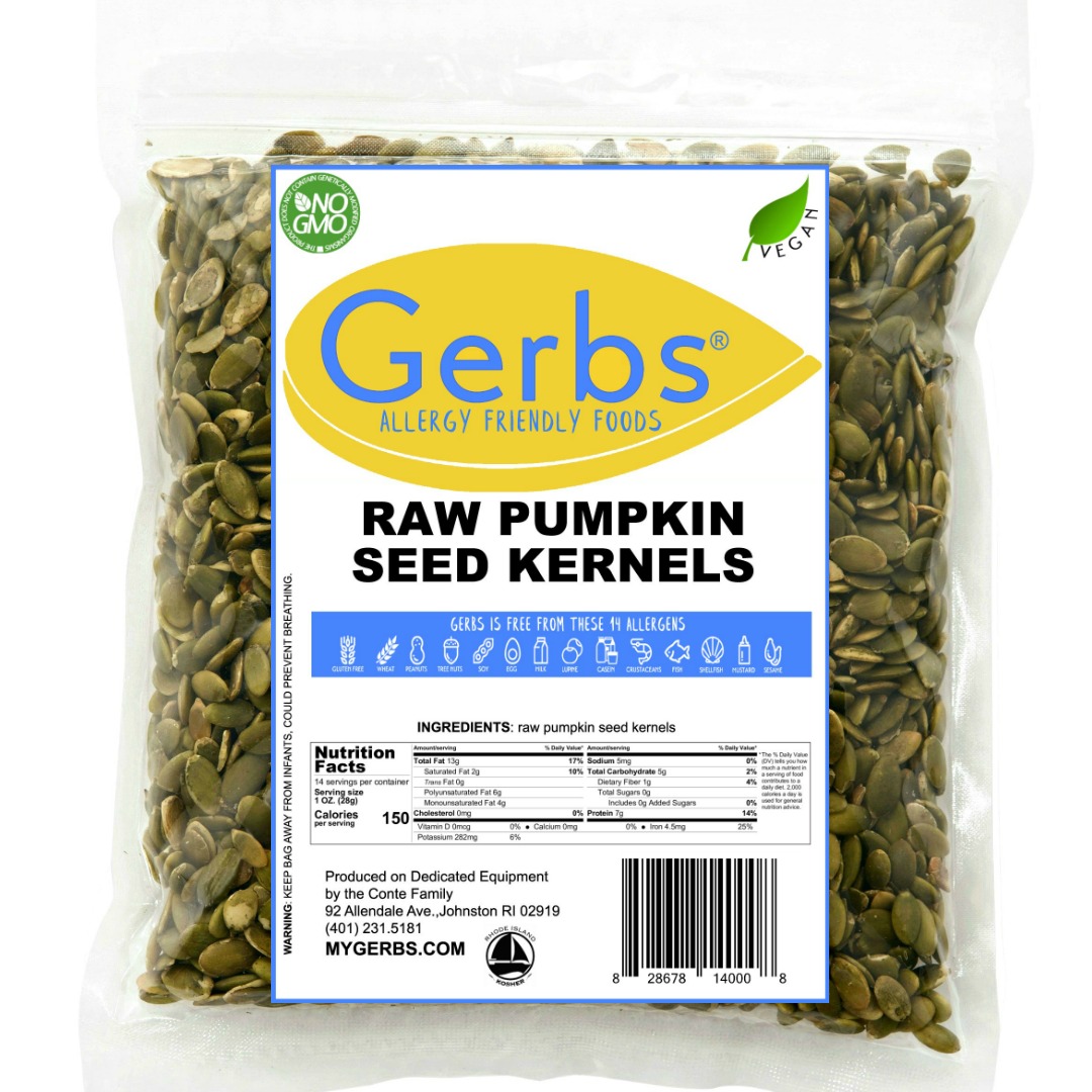 Raw Pumpkin Seed Kernels by Gerbs - 14OZ. - Top 14 Food Allergen Free & Non GMO - Vegan & Kosher - Hulled