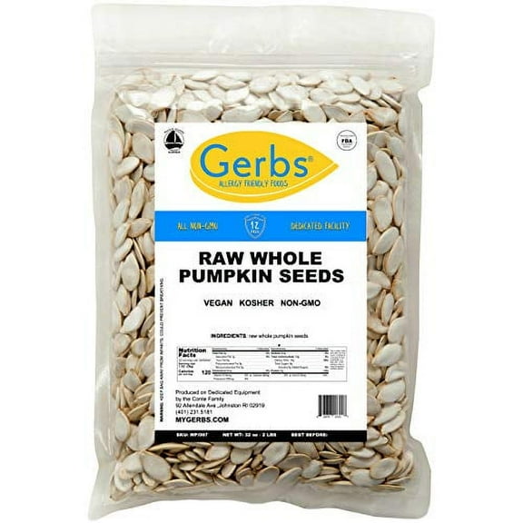 Raw Pumpkin Seeds In Shell by Gerbs - 2 LBS. - Top 14 Food Allergen Free & Non GMO - Vegan & Kosher