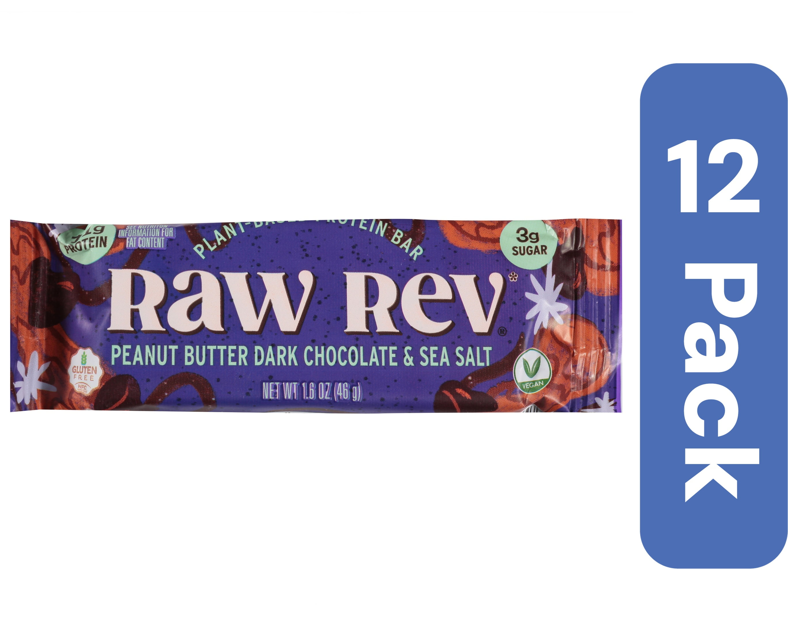 Raw Rev Bar Protein Glazed Peanut Butter Dark Chocolate 1.6 oz (Pack Of 12)