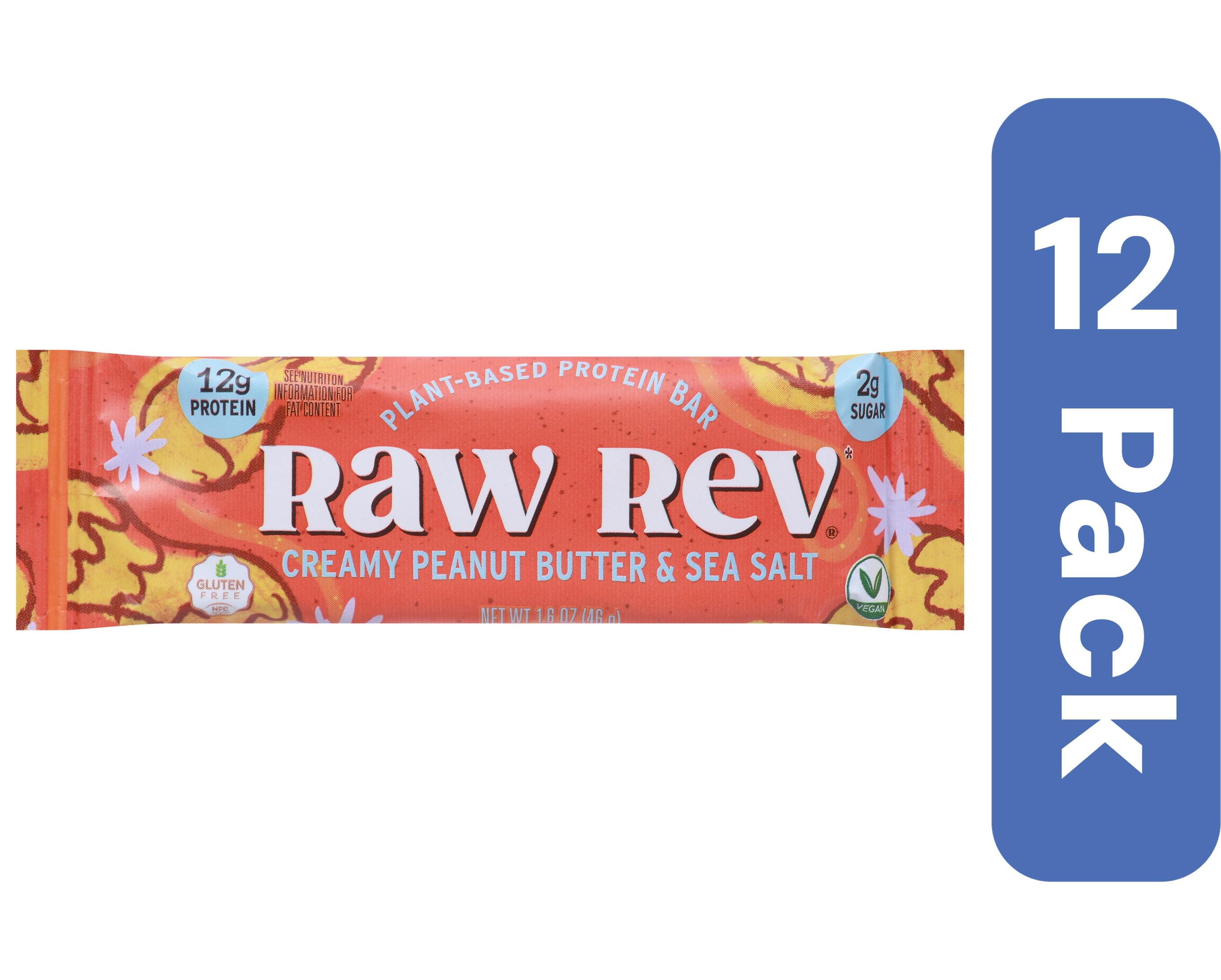 Raw Rev Bar Protein Glazed Peanut Butter & Sea Salt 1.6 oz (Pack Of 12)