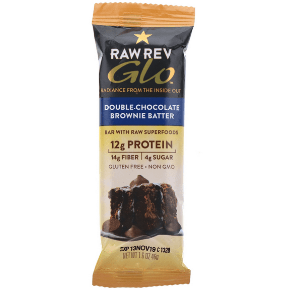 Raw Rev Gluten Free Double Chocolate Brownie Batter Glo Bar, 1.6 oz [Pack of 12]
