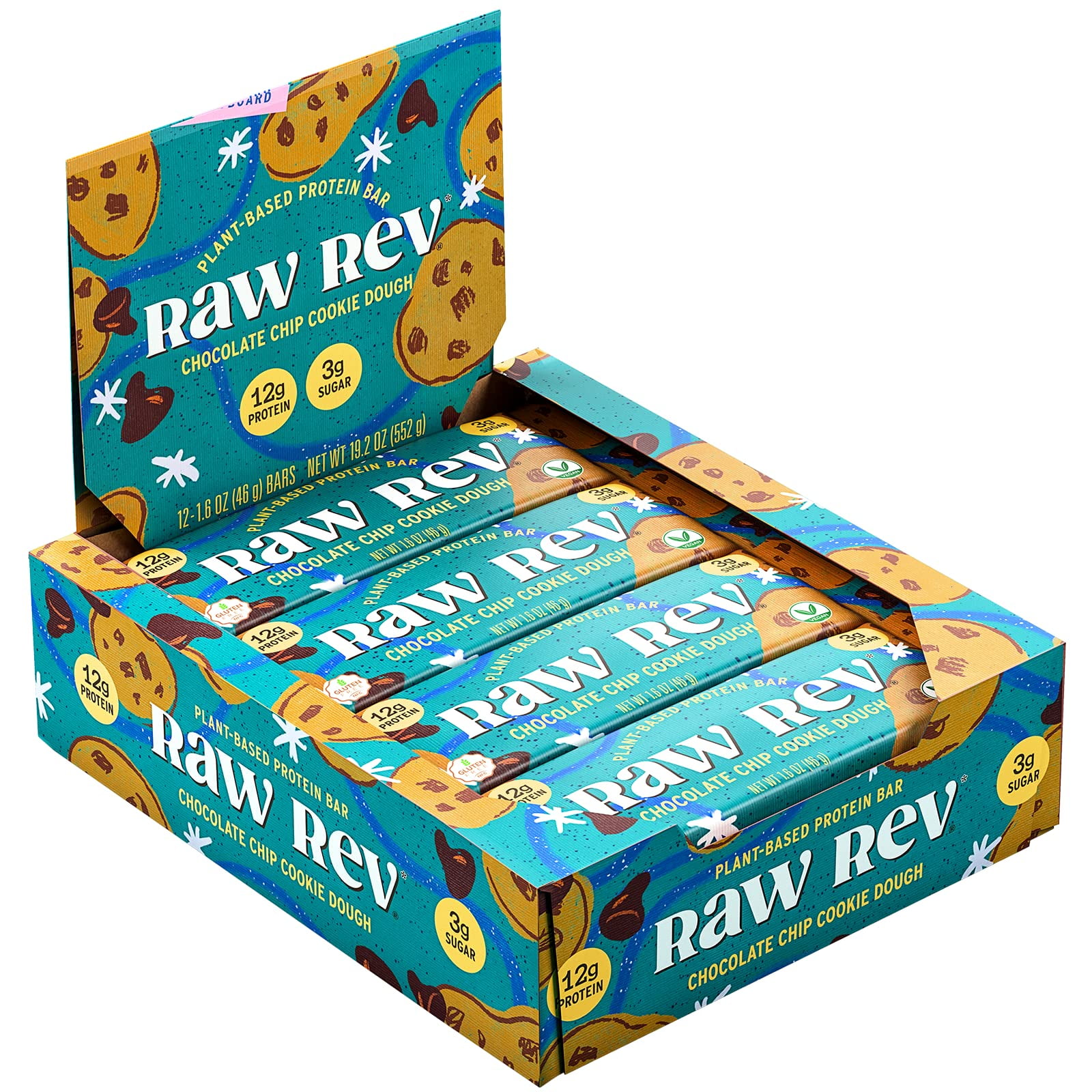 Raw Rev Vegan HighProtein Bars, Chocolate Chip Cookie Dough, 12g Plant