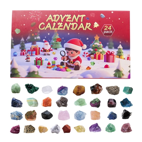 Raw Rock Advent Calendar 2026, 24‑Day Countdown Blind Box with 24 Pcs Natural Rough Gemstone Specimens, Kids Rock & Mineral Collectors