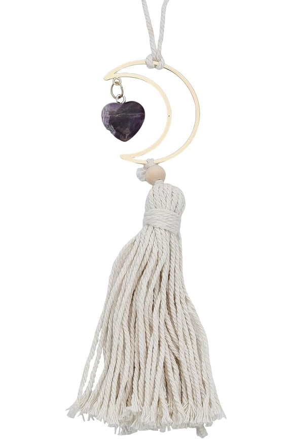 Raw Rose Quartz Pendant Decoration Cord Macrame Car Hanging Ornament 320~330mm