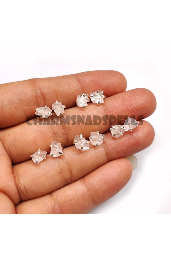 Raw Rose Quartz Stud Earrings, 925 Sterling Silver Studs, January Birthstone, Rough Gemstone Studs, Crystal Stud Earrings, Bohemian Jewelry