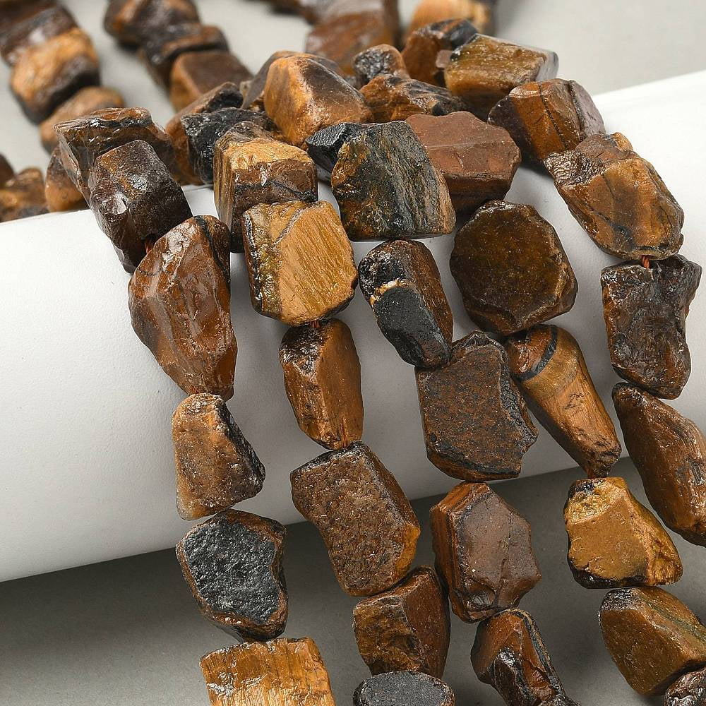 Raw Rough Natural Tiger Eye Beads Strands 6~24x7~16x4~10mm Hole: 1mm 25~38pcs/strand 15.35~15.94''(39~40.5cm)