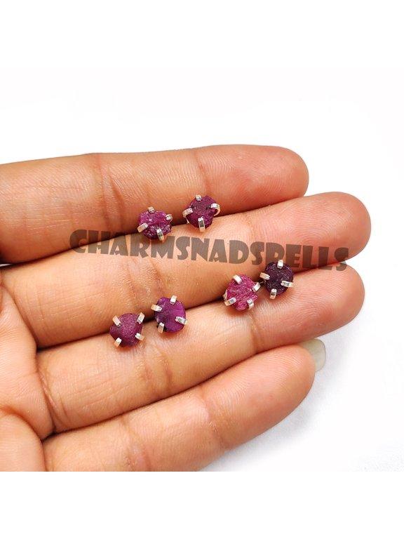 Raw Ruby Stud Earrings, July Birthstone Stud Earrings, Red Ruby Stud Earrings, Rough Gemstone Earrings, Tiny Earrings, Gift For Her Earring