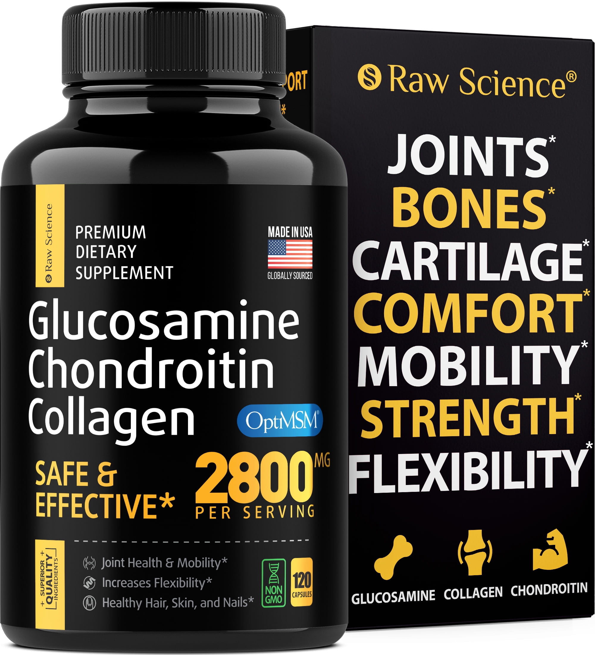 Raw Science | Glucosamine Chondroitin MSM Triple Strength | Joint Health Supplement | Cruelty Free | 120 Capsules