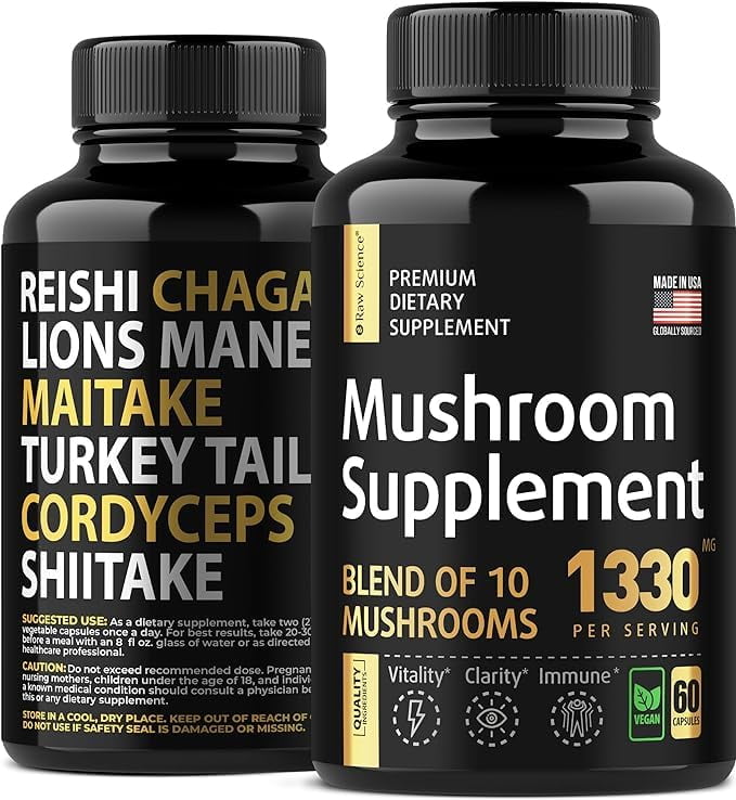 Raw Science Mushroom Complex Nootropic Supplement Lion's Mane, Cordyceps, Reishi, Chaga