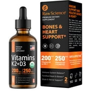 Raw Science | Vitamin D + K2 Drops | Liquid Vitamin D3 250 Mcg (10000 IU) With Vitamin K2 Mk7 - Heart Health Supplements | Coconut Flavor | 2 Fl Oz 60 Ml