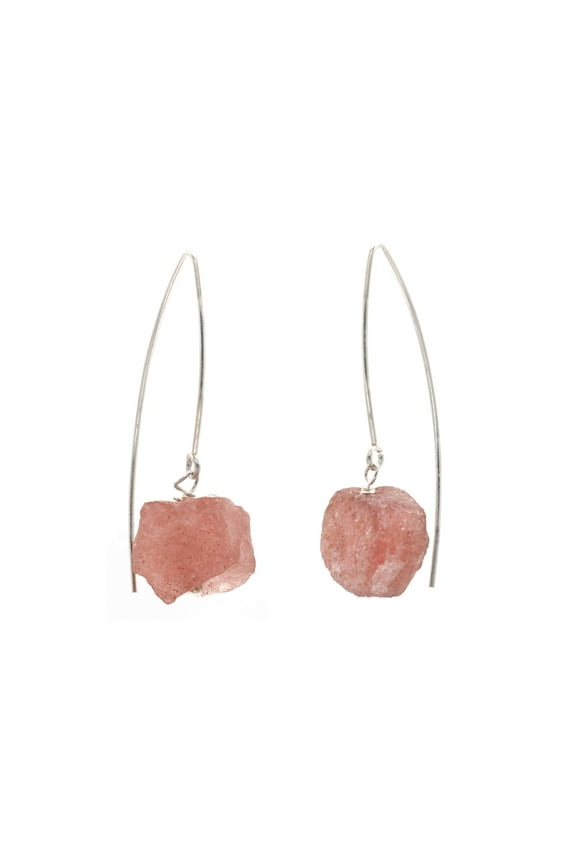 Raw Strawberry Quartz Earrings in Sterling Silver Marquise Ear Wire