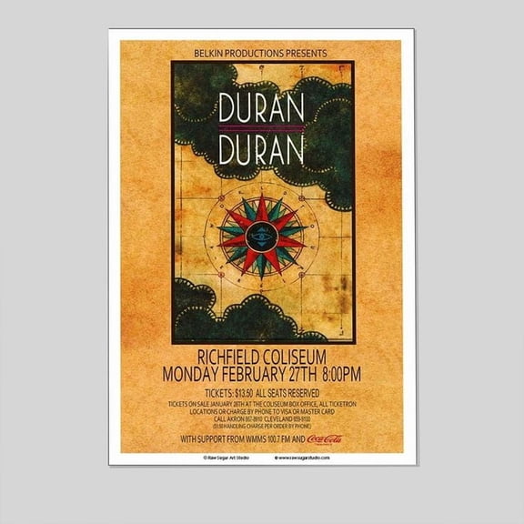 Raw Sugar Art Studio Duran Duran 1984 Cleveland Concert Poster Size 24''x36''-Gategoo