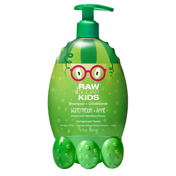 Raw Sugar Kids 2-in-1 Shampoo and Conditioner, Watermelon and Apple, 12 fl oz