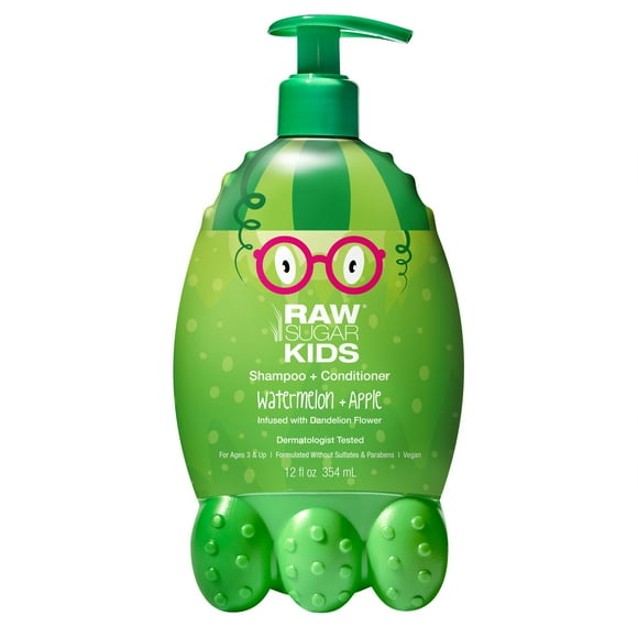 Raw Sugar Kids 2-in-1 Shampoo and Conditioner, Watermelon and Apple, 12 fl oz
