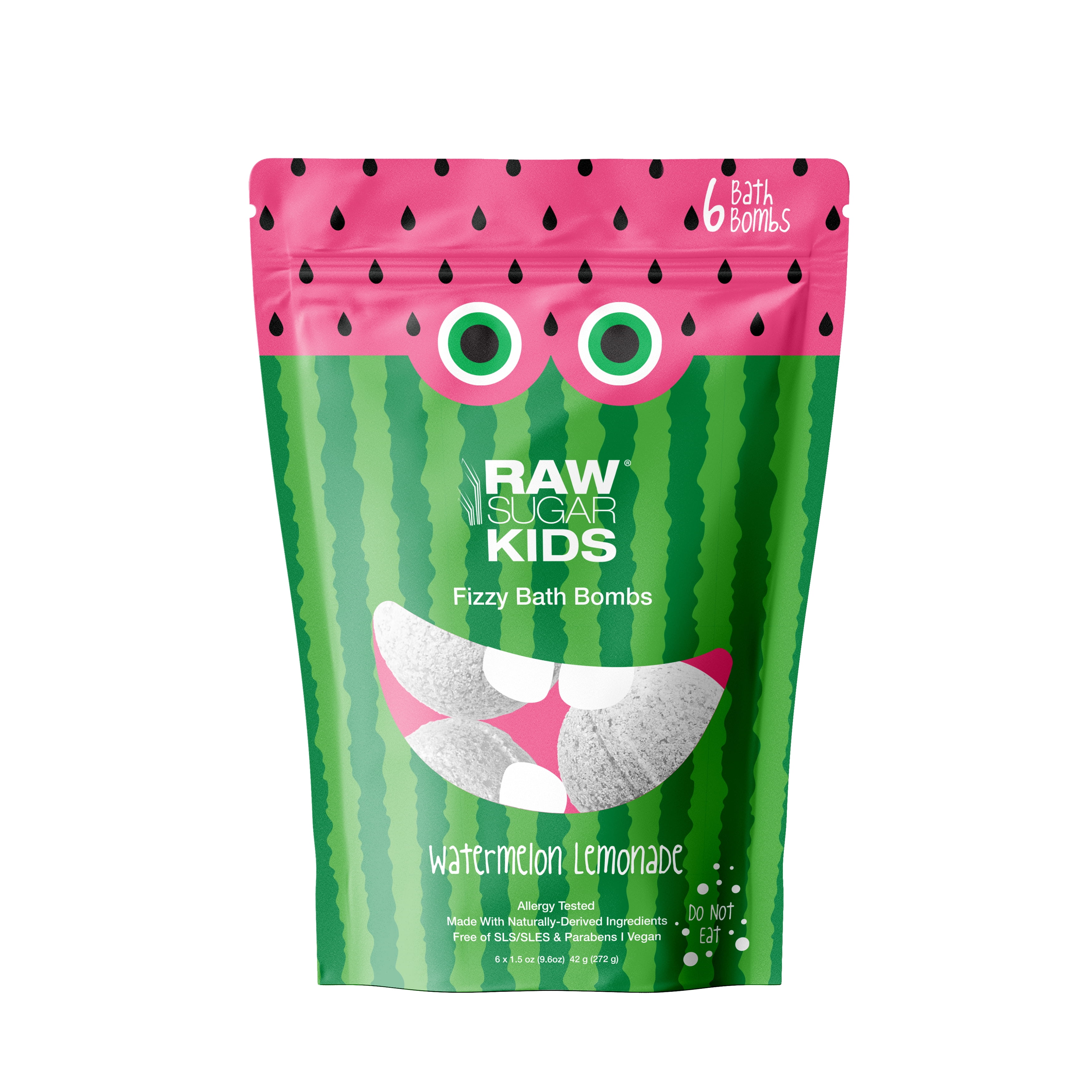 Raw Sugar Kids Bath Fizzer Watermelon + Lemonade 6 ct