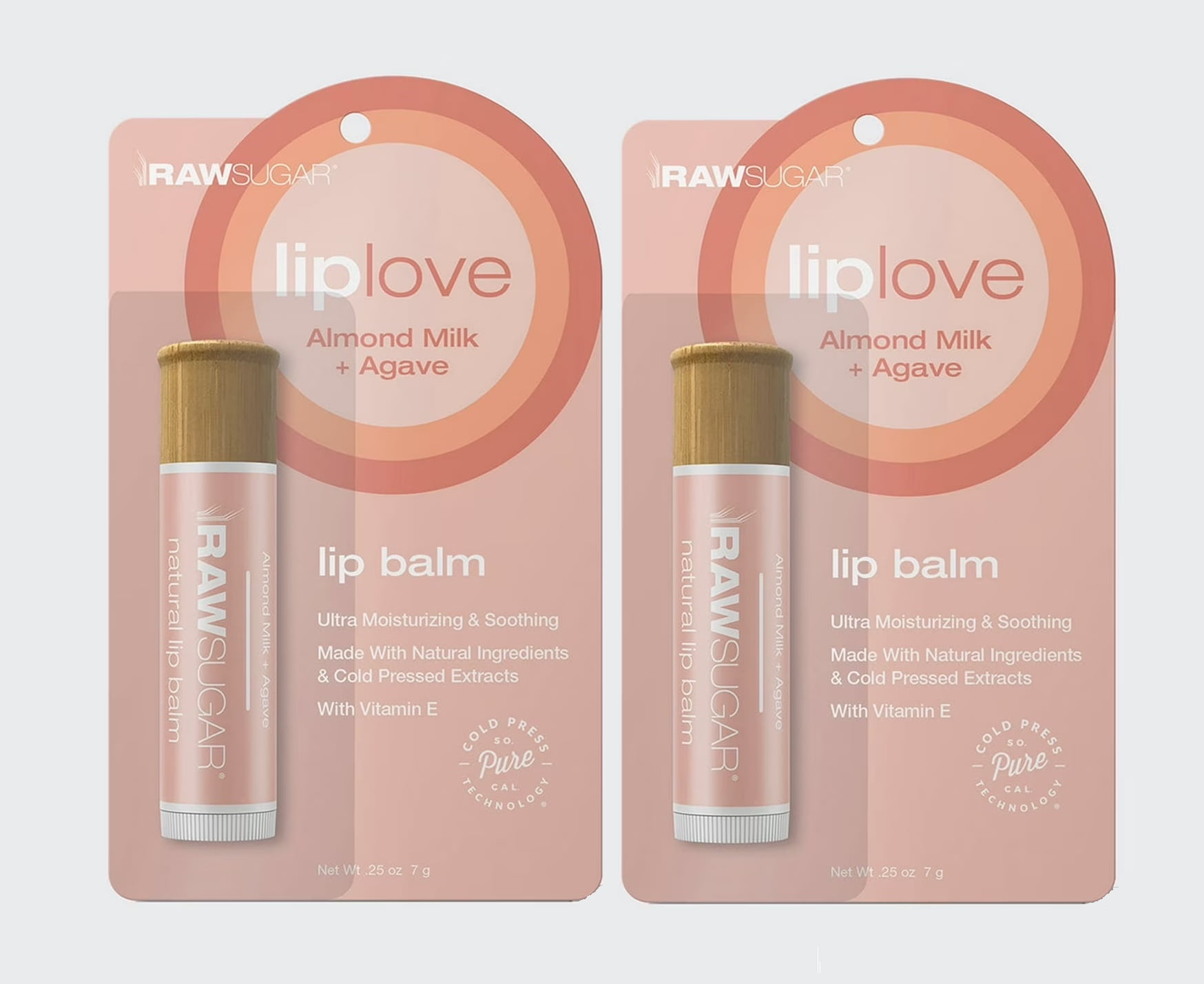 Raw Sugar Lip Love Soothing Natural Lip Balm Almond Milk + Agave w/ Vitamin E (Pack of 2)