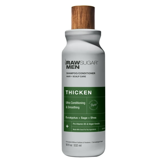 Raw Sugar Men's 2-in-1 Eucalyptus + Sage + Shea Thicken Shampoo & Conditioner, 18 fl oz
