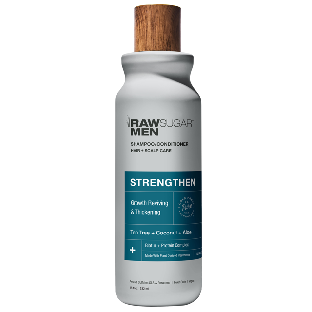 Raw Sugar Men's Strengthen 2in1 Shampoo and Conditioner, Coconut, 18