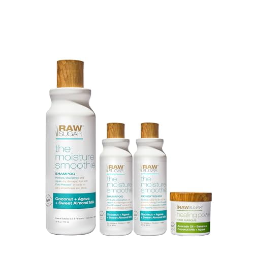 Raw Sugar Moisture Smoothie Hair Care Bundle - Cream Shampoo, Conditioner, and Hair Mask for Dry, Damaged Hair - Formulated without Sulfates and Parabens - Banana, Coconut, Almond Scent