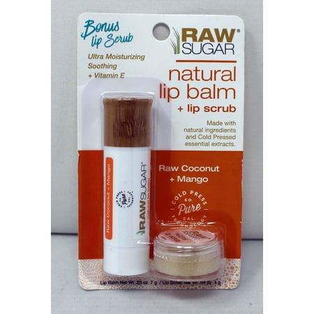 Raw Sugar Natural Lip Balm + Lip Scrub Raw Coconut + Mango 0.25 Ounce
