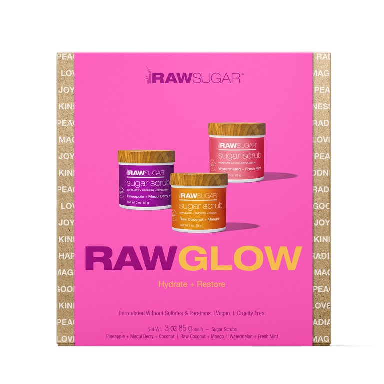 Raw Sugar Raw Glow Holiday Gift Set, Includes Three Body Scrubs, 3