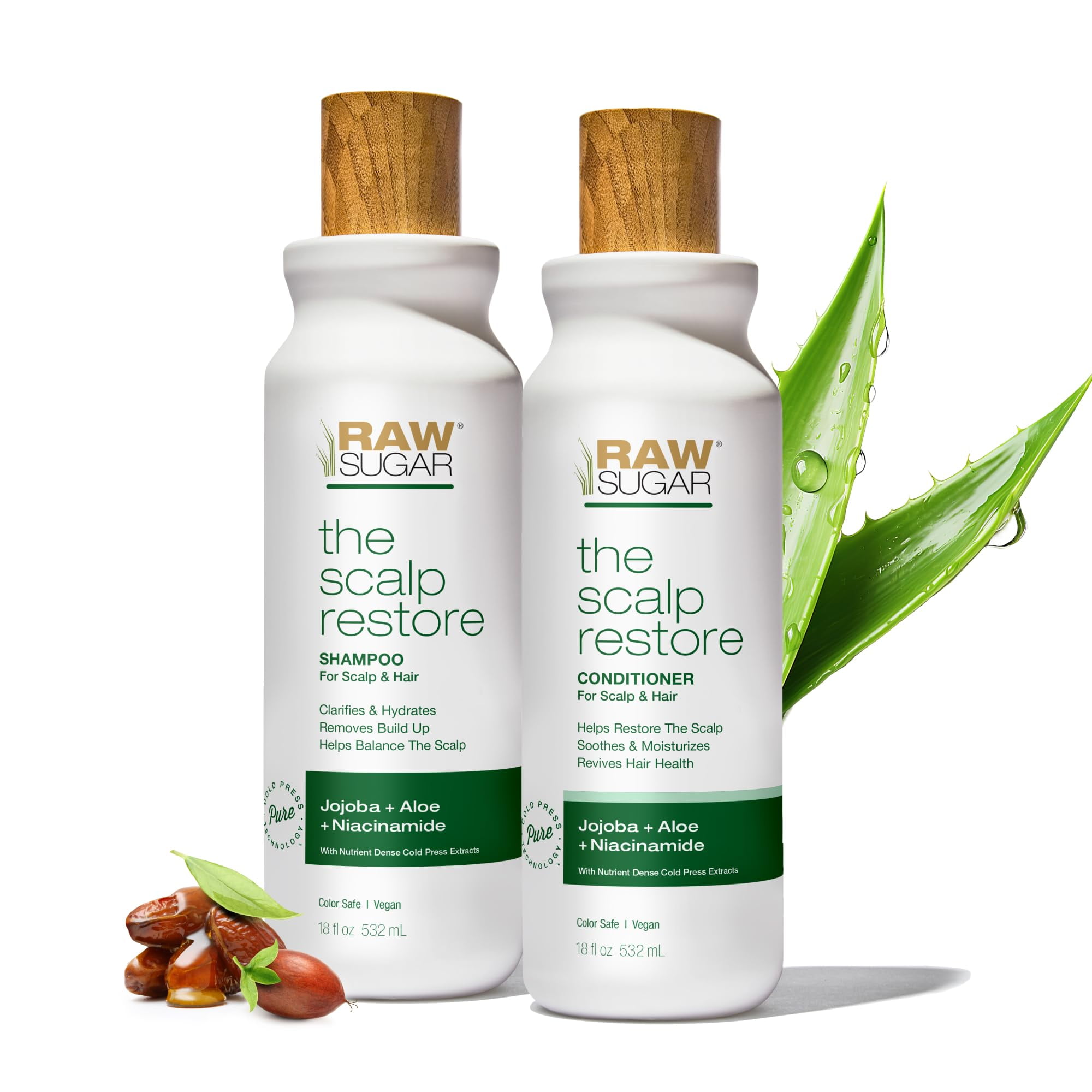 Raw Sugar Scalp Restore OLF24 Hair Care Bundle, Shampoo and Conditioner Set with Jojoba, Aloe and Niacinamide, Formulated without Sulfates + Parabens