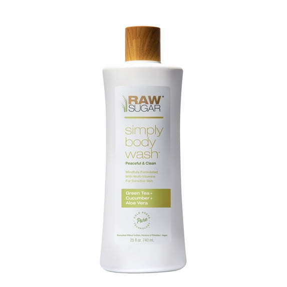 Raw Sugar Simply Body Wash for Sensitive Skin, Green Tea + Cucumber + Aloe Vera, 25 fl oz