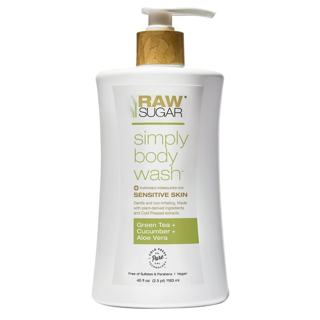 Raw Sugar Simply Body Wash for Sensitive Skin, Green Tea + Cucumber + Aloe Vera, 40 fl oz