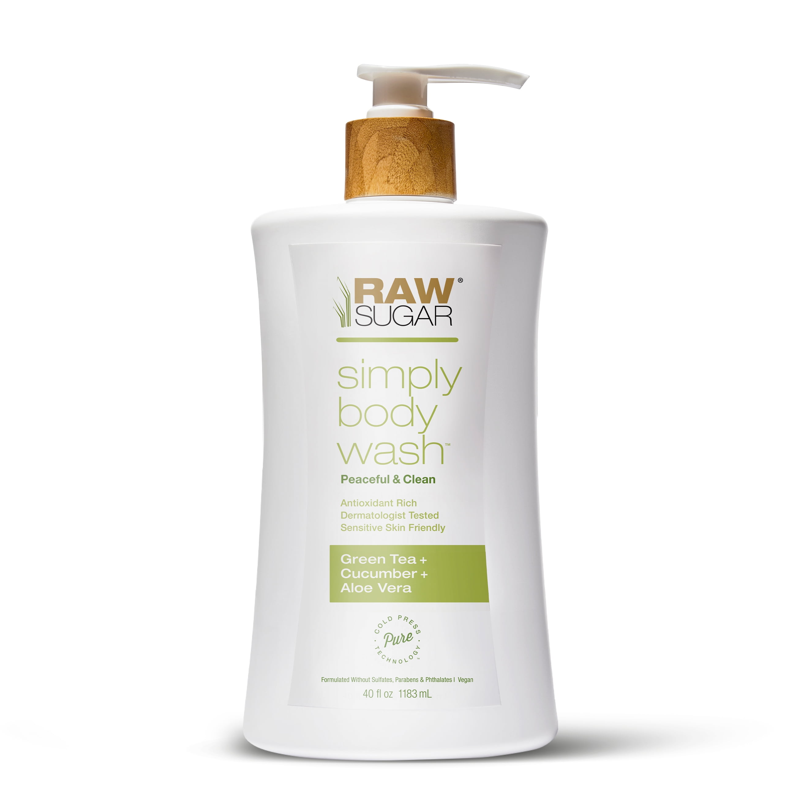 Raw Sugar Simply Body Wash for Sensitive Skin, Green Tea + Cucumber + Aloe Vera, 40 fl oz