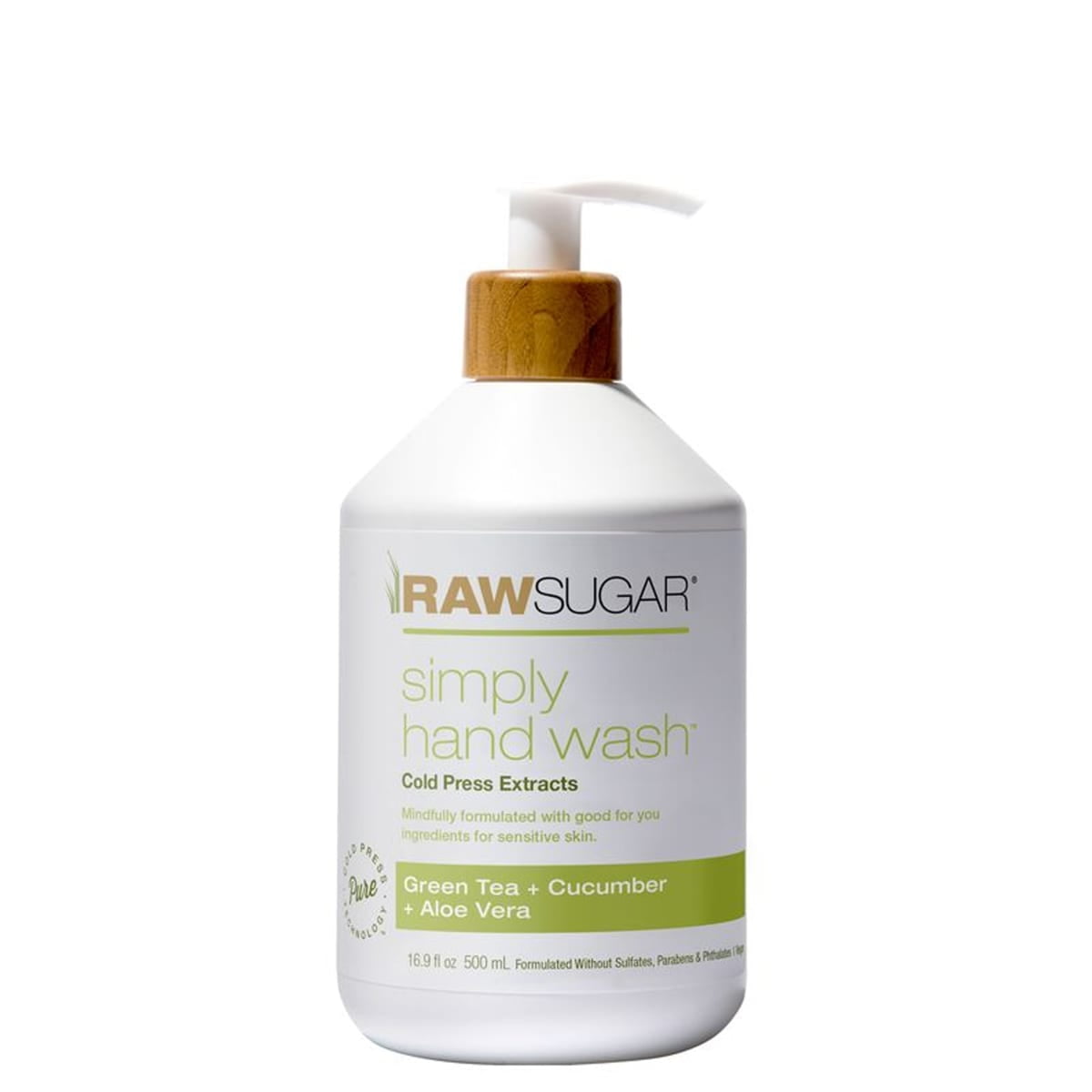 Raw Sugar Simply Hand Wash for Sensitive Skin, Green Tea + Cucumber + Aloe Vera Hand Soap, 16.9 fl oz