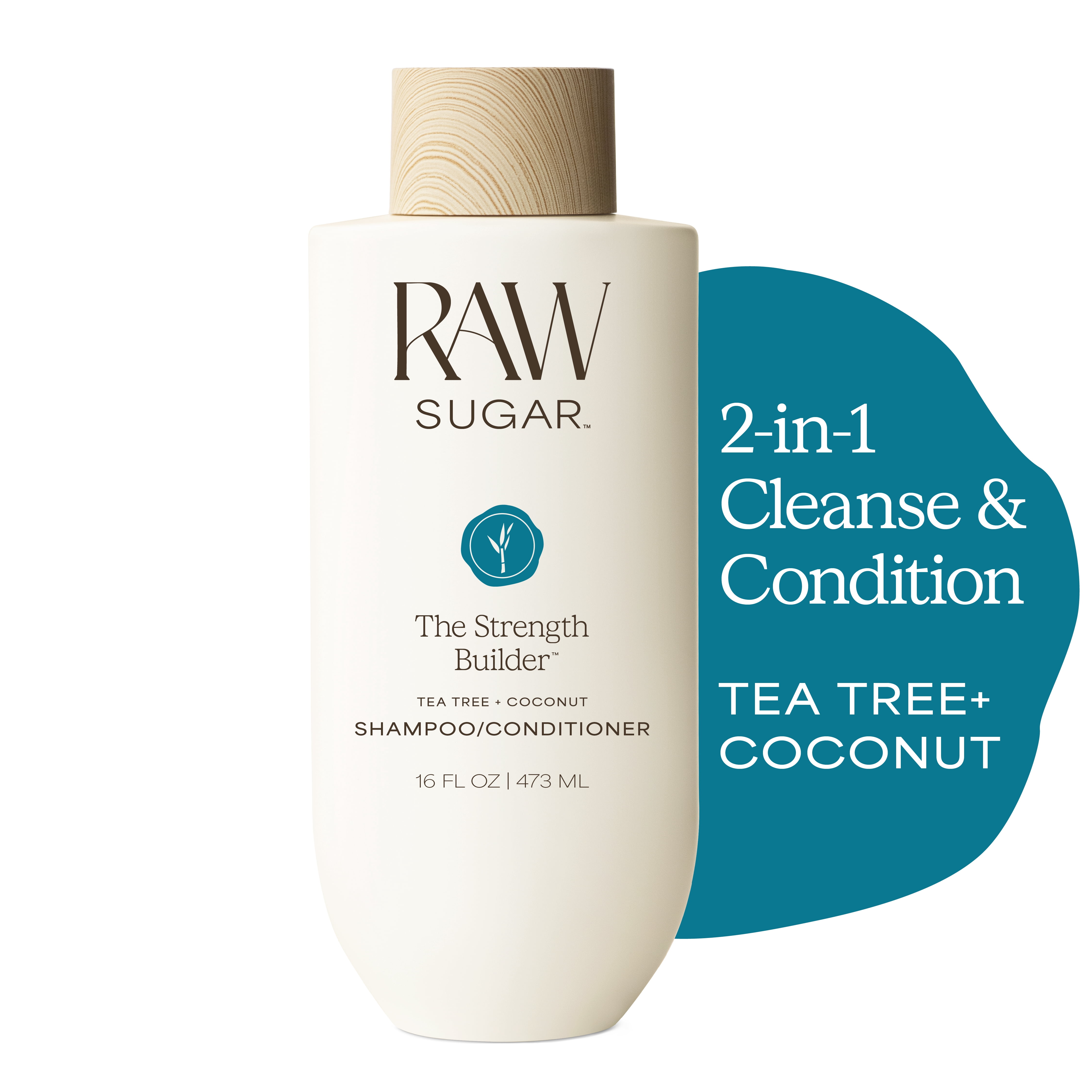 Raw Sugar The Strength Builder 2-in-1 Shampoo & Conditioner, Tea Tree + Coconut, 16 fl oz
