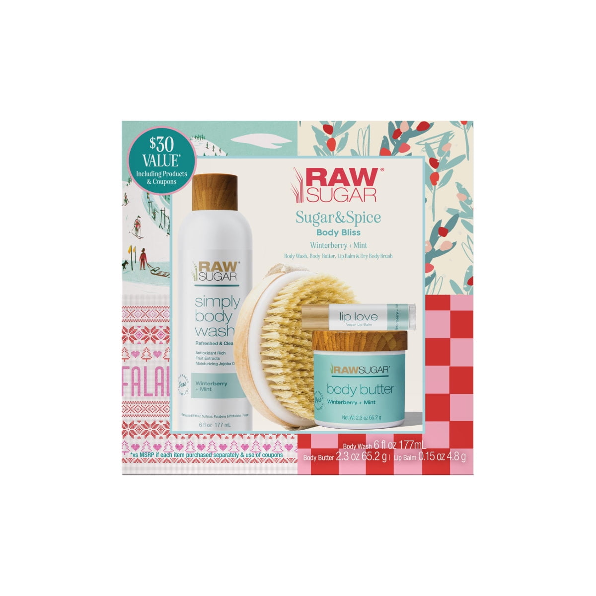 Raw Sugar Sugar & Spice Body Bliss Kit with Dry Body Brush