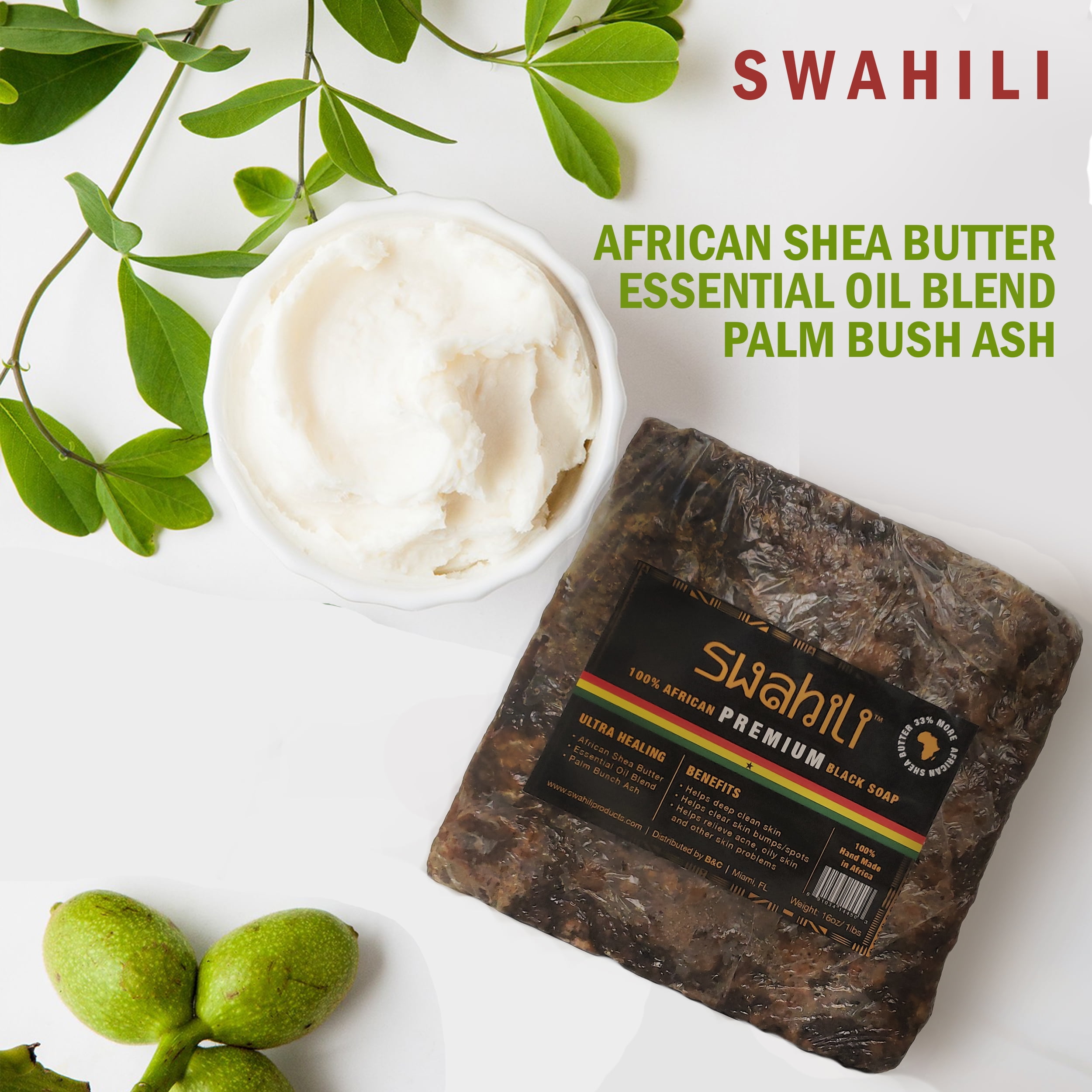 Raw Swahili African PREMIUM Black Soap with Shea Butter 1 lbs 100