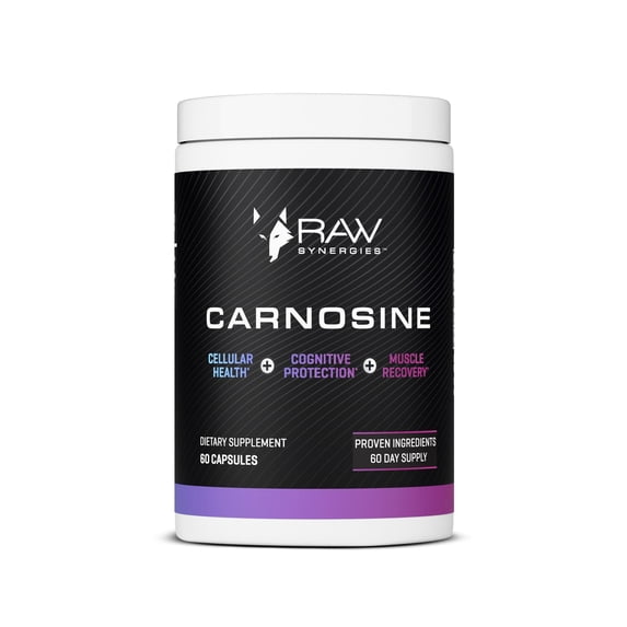Raw Synergies Carnosine Capsules - Cellular Health, Cognitive Protection & Muscle recovery - 60 Capsules, 60 Servings
