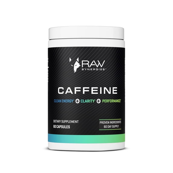 Raw Synergies Delayed Release Caffeine Capsules - Clean Energy, Clarity & Performance - 60 Capsules, 60 Servings
