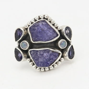 Raw Tanzanite Ring Sterling Silver Ring Moonstone Ring Multigemstone Ring Handmade Ring Moonstone Ring Statement Ring for Women's