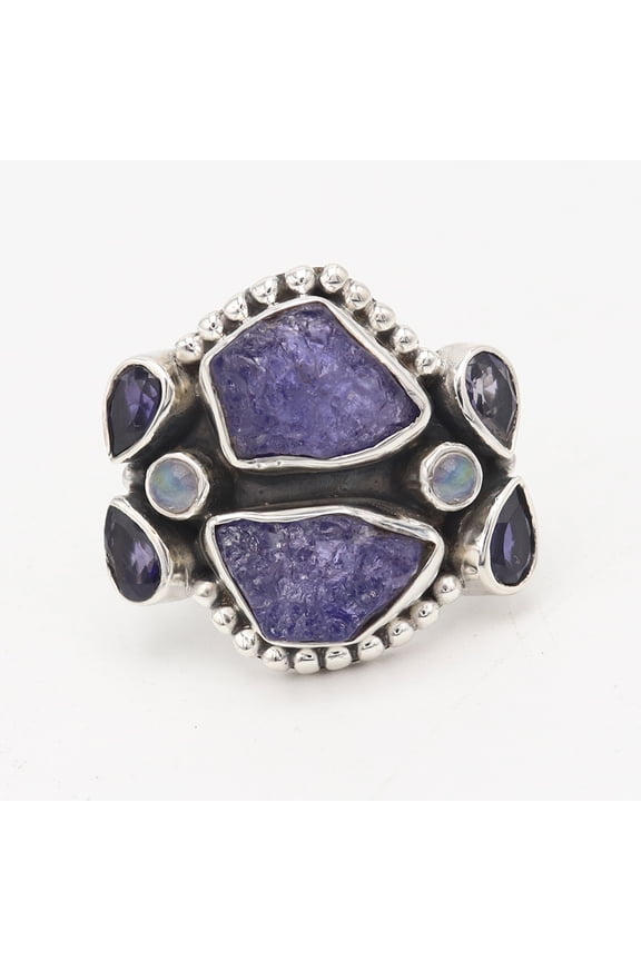 Raw Tanzanite Ring Sterling Silver Ring Moonstone Ring Multigemstone Ring Handmade Ring Moonstone Ring Statement Ring for Women's