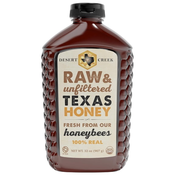 Desert Creek Honey - 100% Unfiltered, Pure, Raw Honey from Texas - Natural Sugar Substitute - Two Pounds of Unprocessed, Unpasteurized American Honey - Harvested by Our Own Beekeepers