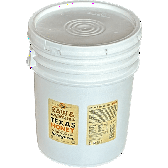 Raw, Unfiltered, Unpasteurized Texas Honey by Desert Creek Honey 5 Gallon (60 lbs) Bulk Bucket Non-GMO, Kosher