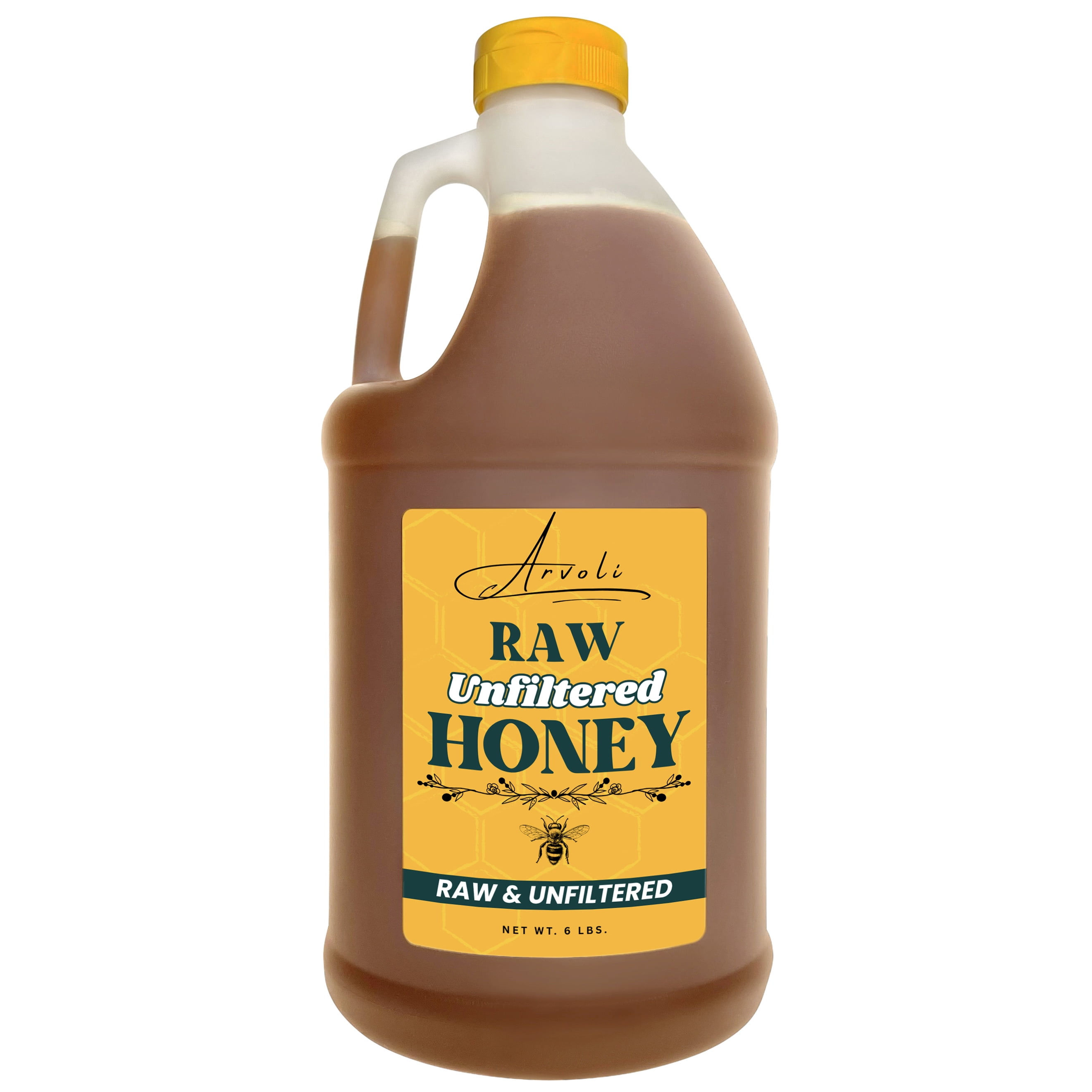 Raw & Unfiltered Wildflower Honey - 6 lbs - Half Gallon of Bulk Honey Jug by Arvoli Honey