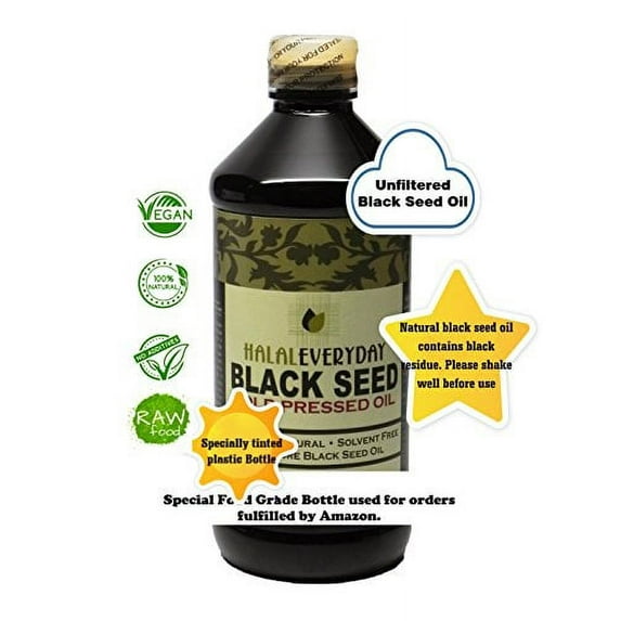 Raw, Unrefined, Unfiltered, Very Dark and Potent, 100% Pure and Cold Pressed Black Seed (Nigella Sativa) Oil - 64oz - 4-16oz Glass Bottles- Non-GMO and Vegan - 100% Hexane Free, Halal Certified