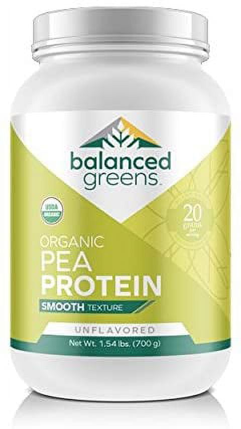 Raw Vegan Pea Protein Powder – 20 g. of Certified-Organic, Plant Based Protein Powder with BCAAs and Iron Known to Boost Energy, Strength, Focus, and More by Balanced Greens, Unflavored, 27 Servings