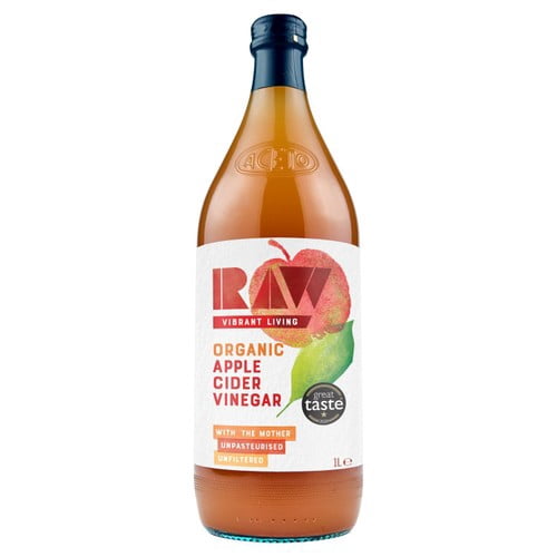 Raw Vibrant Living Organic Apple Cider Vinegar with Mother 1L, British Import (Pack of 2)