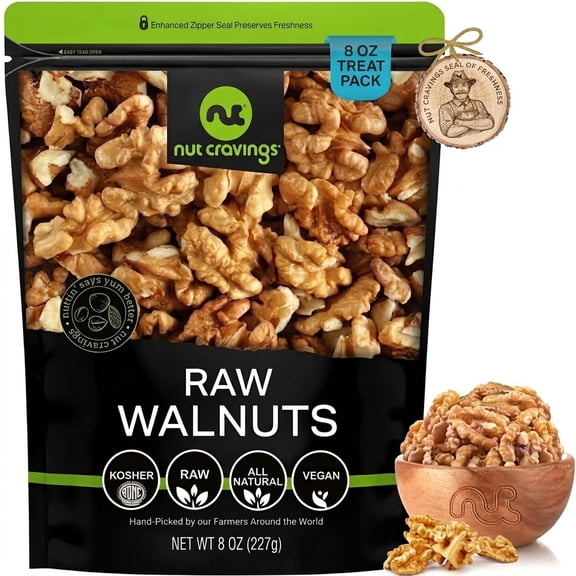 Nut Cravings Raw Walnuts Halves & Pieces, Unsalted, Shelled (8oz)